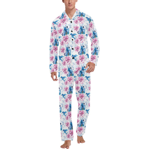 Hummingbird Pattern Print Design 02 Men's Long Pajama Set