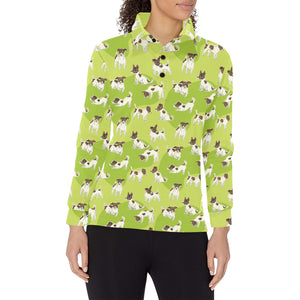 Jack Russel Pattern Print Design 01 Women's Long Sleeve Polo Shirt