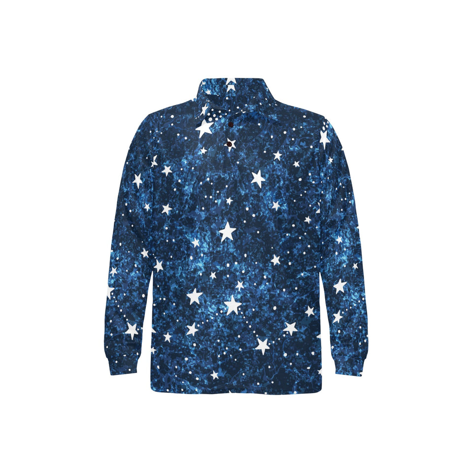 Night sky star pattern Men's Long Sleeve Polo Shirt
