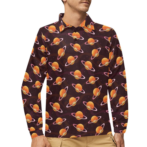 Hamburger Pattern Print Design 05 Men's Long Sleeve Polo Shirt