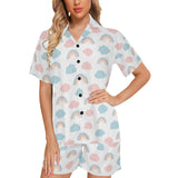 Cute rainbow clound pattern Women's V-Neck Short Pajama Set