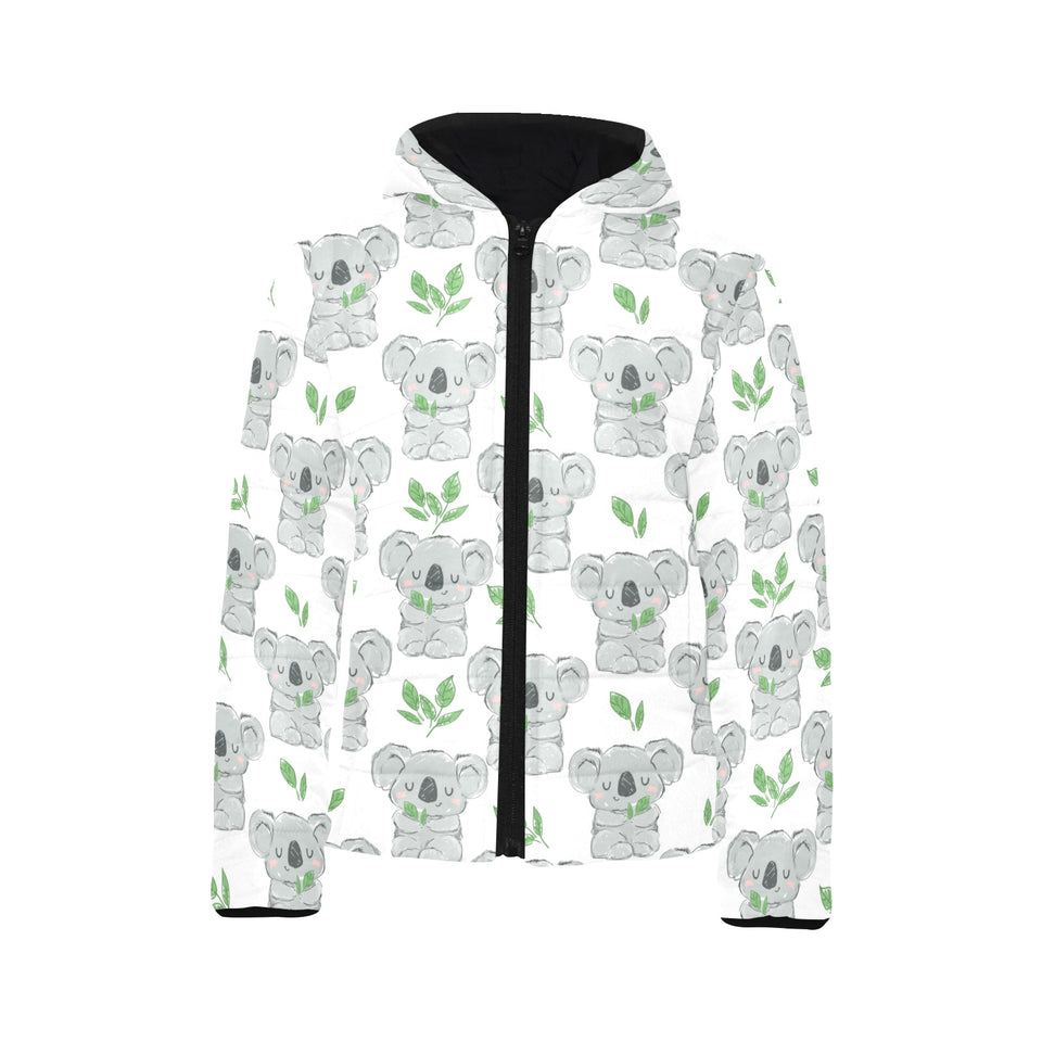 Hand drawn Koala leaves pattern Kids' Boys' Girls' Padded Hooded Jacket