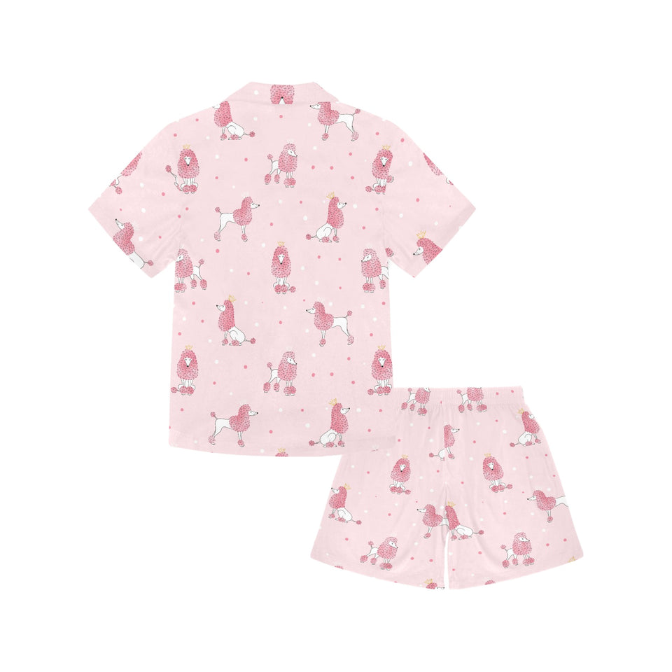 Poodle dog pink color theme Kids' Boys' Girls' V-Neck Short Pajama Set