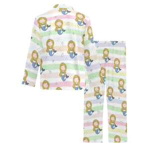Cute hand drawn mermaid Men's Long Pajama Set