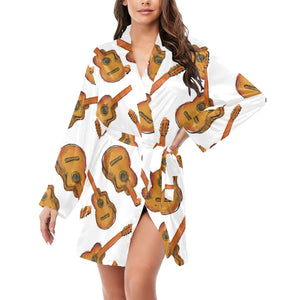 Paint Guitar Pattern Women's Long Sleeve Belted Night Robe