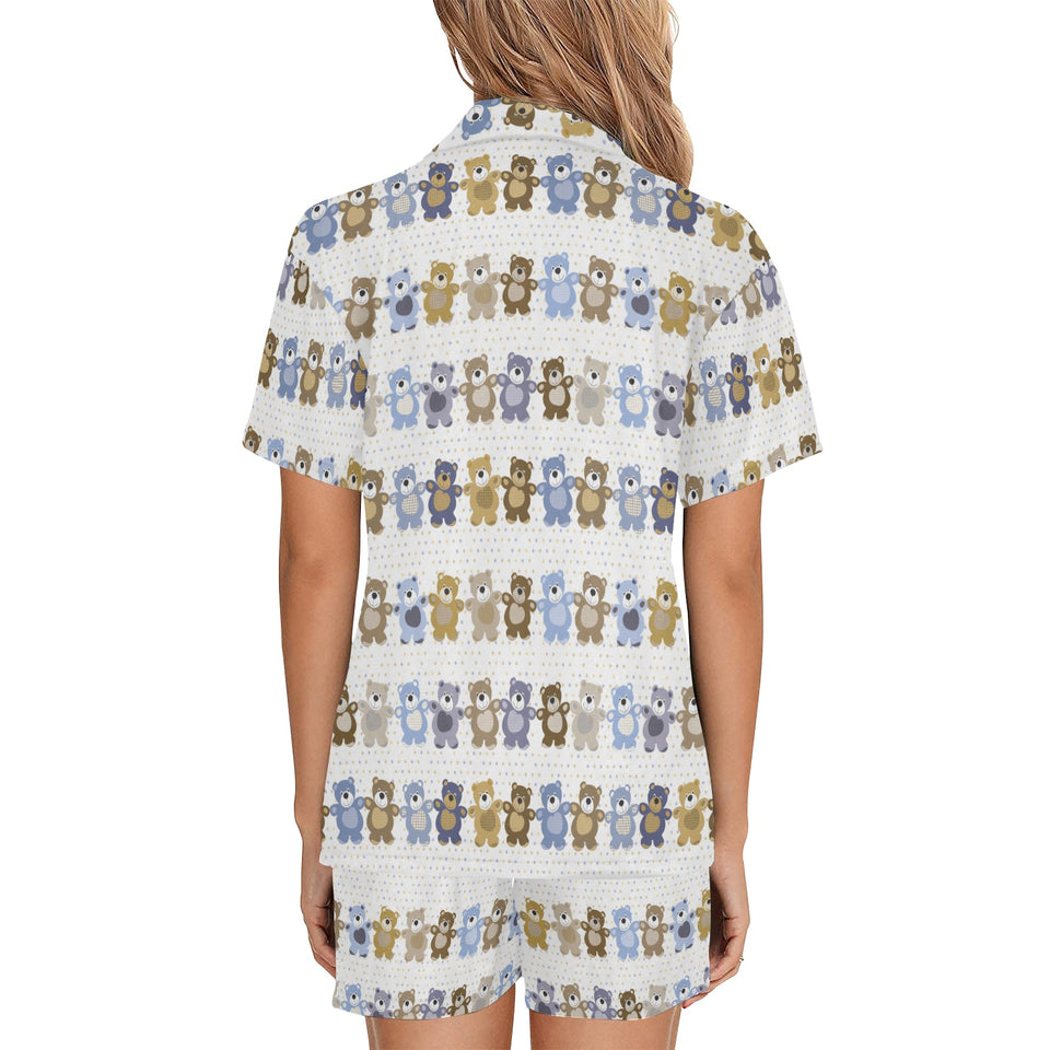 Teddy Bear Pattern Print Design 02 Women's V-Neck Short Pajama Set