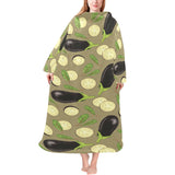 Eggplant Pattern Print Design 02 Blanket Robe with Sleeves