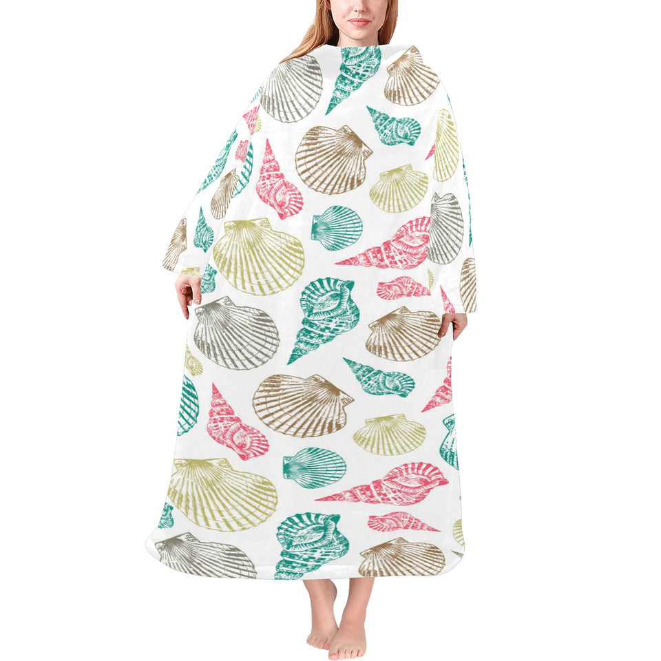 Colorful shell pattern Blanket Robe with Sleeves