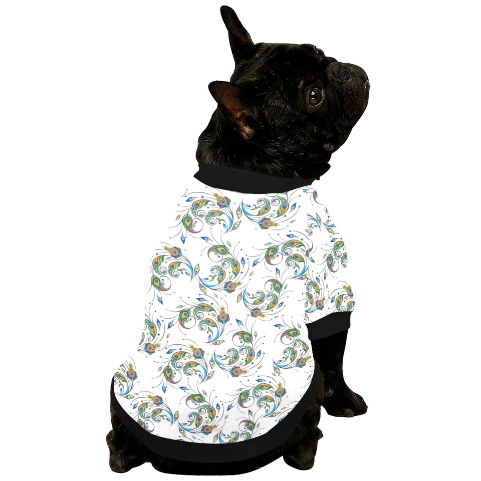 Peacock feather pattern All Over Print Pet Dog Round Neck Fuzzy Shirt