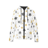 hand drawn gold black star pattern Women's Padded Hooded Jacket
