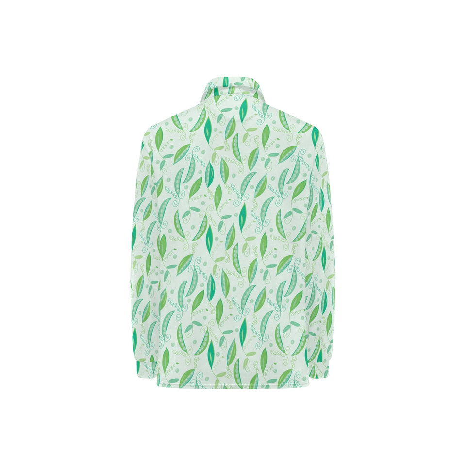 Green Peas Pattern Print Design 01 Women's Long Sleeve Polo Shirt