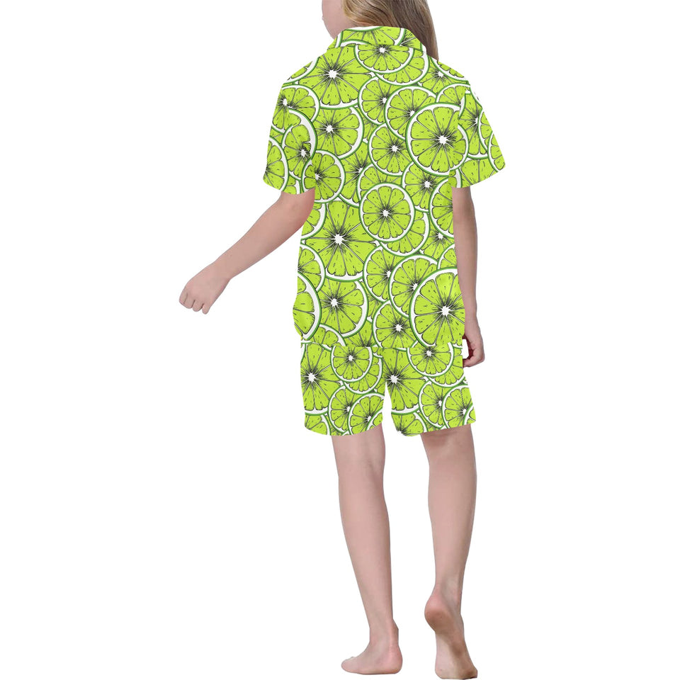 Slices of Lime design pattern Kids' Boys' Girls' V-Neck Short Pajama Set