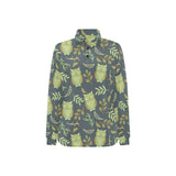 Cute owls leaves pattern Women's Long Sleeve Polo Shirt