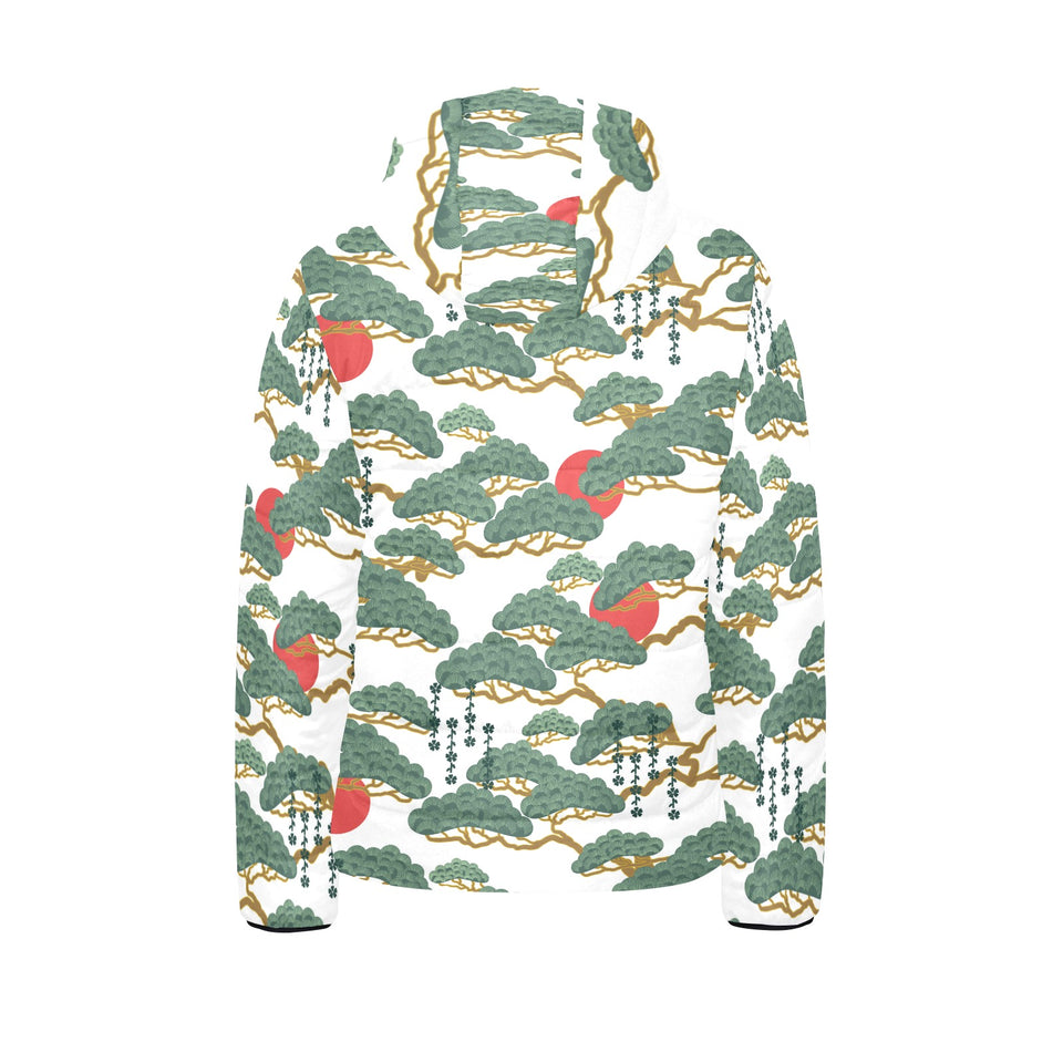 Bonsai red sun japanese pattern Kids' Boys' Girls' Padded Hooded Jacket