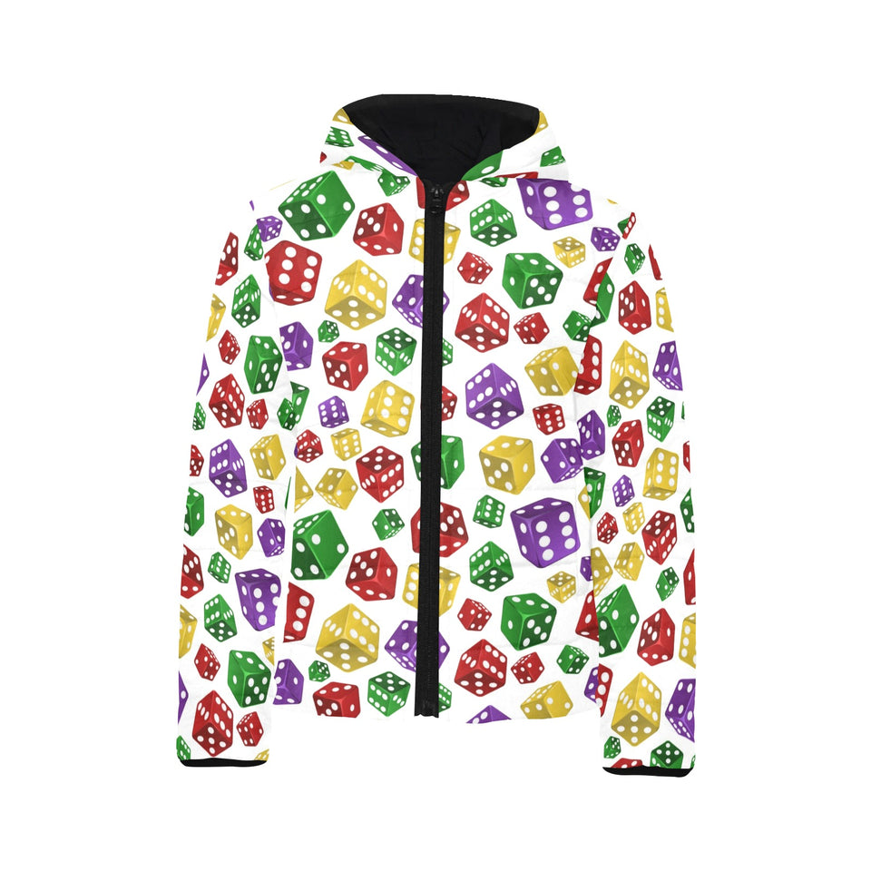Dice Pattern Print Design 03 Kids' Boys' Girls' Padded Hooded Jacket