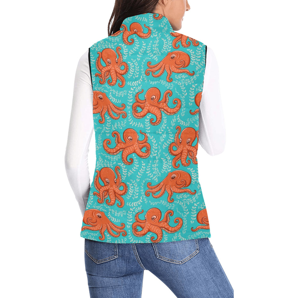 Octopus turquoise background Women's Padded Vest