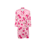 cherry flower pattern pink background Men's Long Sleeve Belted Night Robe