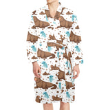 sea lion Seals jellyfish pattern Men's Long Sleeve Belted Night Robe