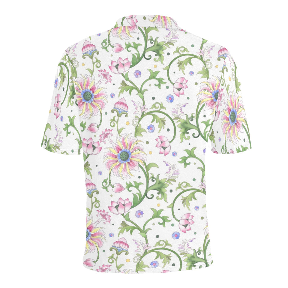 Beautiful pink lotus waterlily leaves pattern Men's All Over Print Polo Shirt