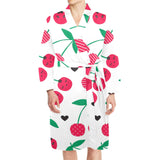 cherry pattern white background Men's Long Sleeve Belted Night Robe