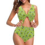 Slices of Lime design pattern Chest Bowknot High Waisted Bikini Swimsuit