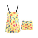 Sun Glasses Pattern Print Design 05 Chest Sexy Pleated Two Piece Swim Dress