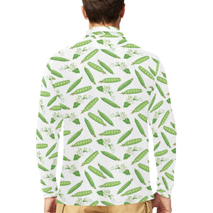 Green Peas Pattern Print Design 04 Men's Long Sleeve Polo Shirt