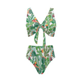 Cactus design pattern copy Chest Bowknot High Waisted Bikini Swimsuit