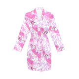 Pink flamingo flower pattern Women's Long Sleeve Belted Night Robe