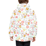 Maneki neko cat fan sakura Kids' Boys' Girls' Padded Hooded Jacket