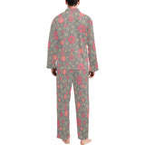 Red gold Sakura cherry blossom gray background Men's Long Pajama Set
