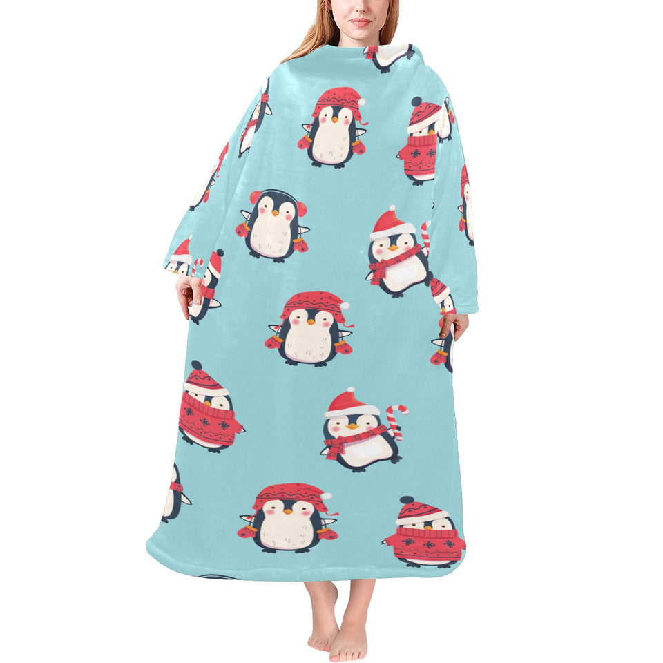 Cute penguin christmas design pattern Blanket Robe with Sleeves
