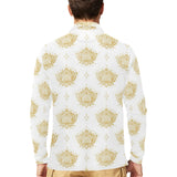 Gold Ornamental lotue waterlily symbol pattern Men's Long Sleeve Polo Shirt