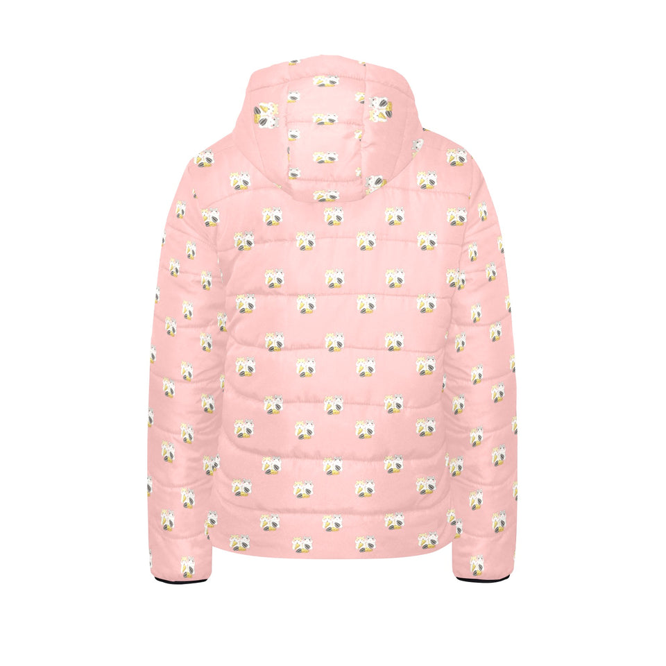 Cute hamster cheese pattern pink background Kids' Boys' Girls' Padded Hooded Jacket