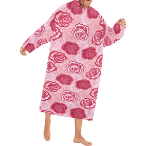 Rose Pattern Print Design 02 Blanket Robe with Sleeves