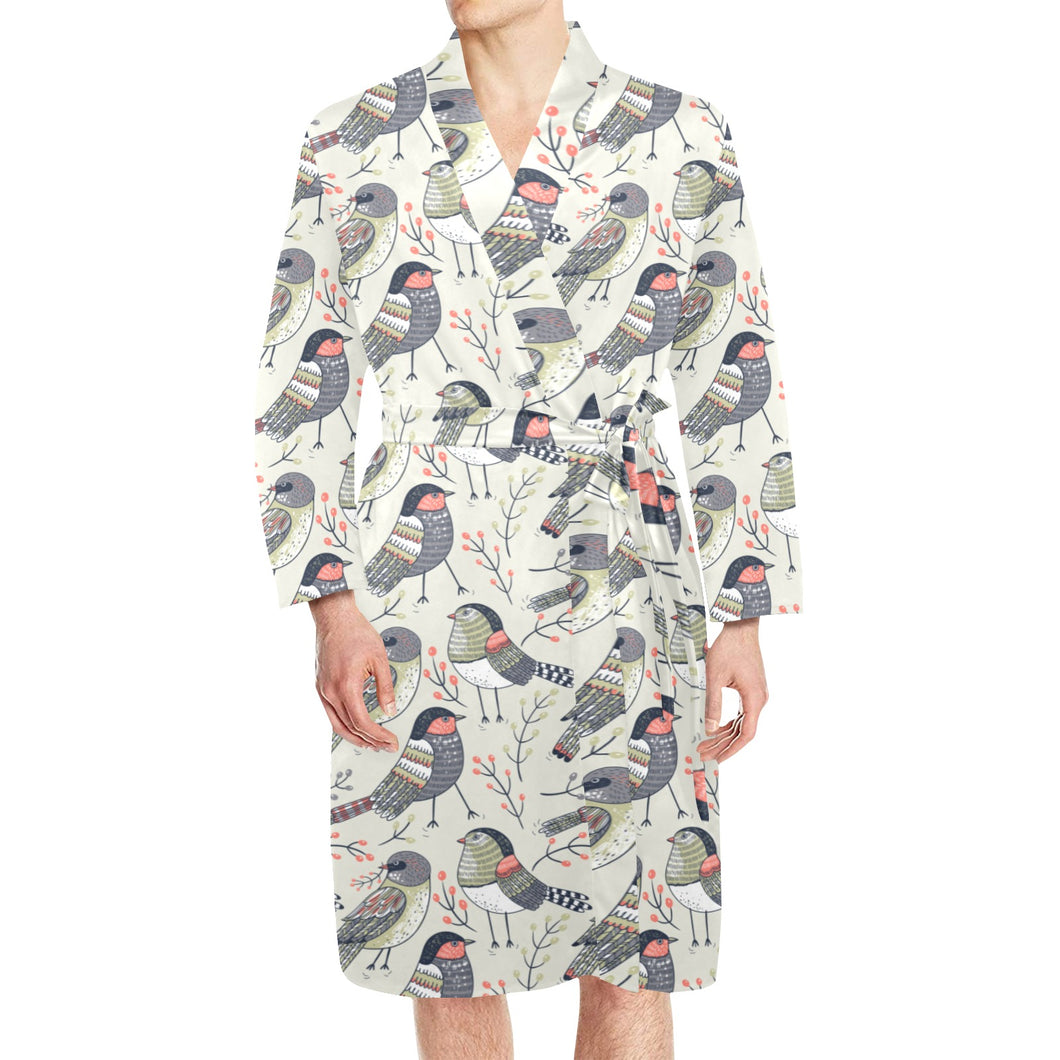 Pigeon Pattern Print Design 04 Men's Long Sleeve Belted Night Robe