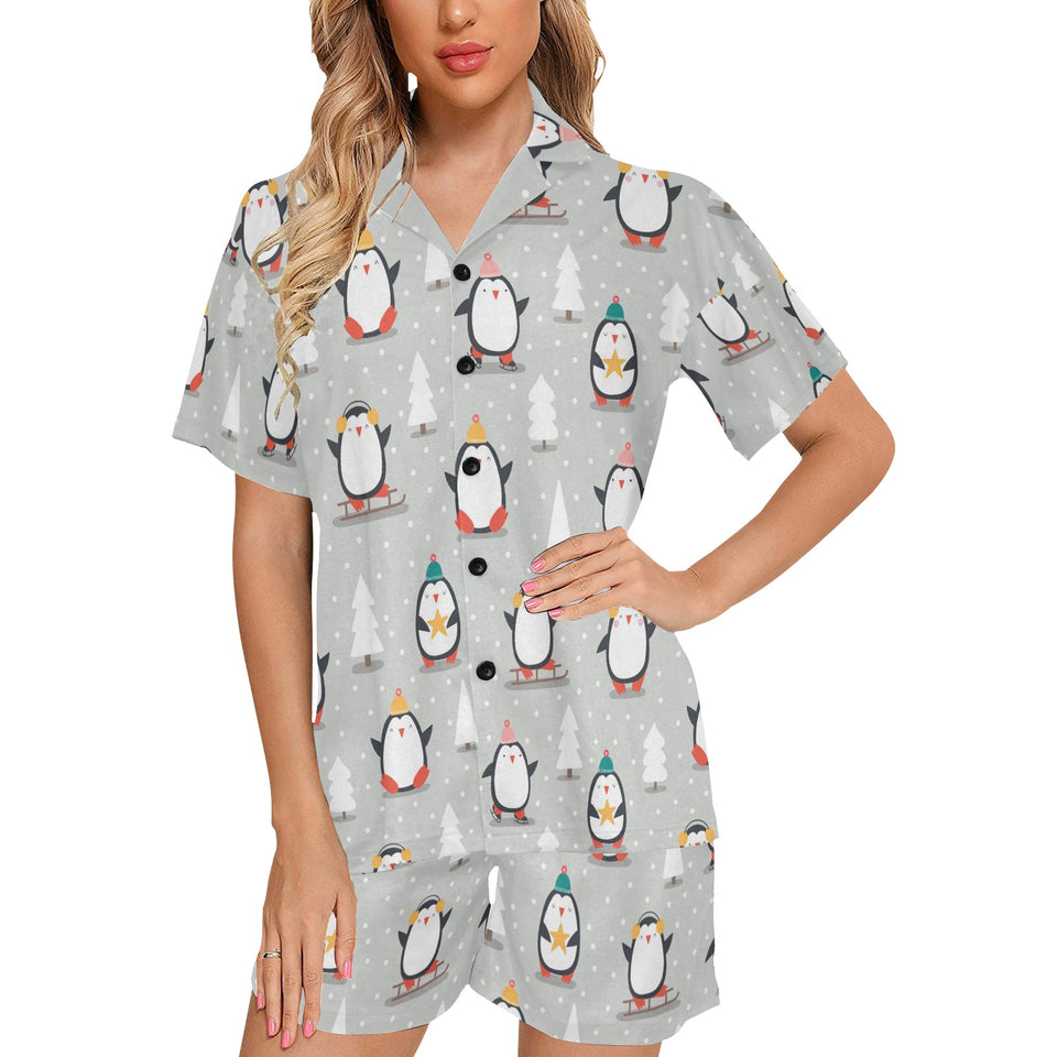 Cute Penguin christmas pattern Women's V-Neck Short Pajama Set