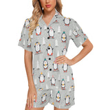 Cute Penguin christmas pattern Women's V-Neck Short Pajama Set