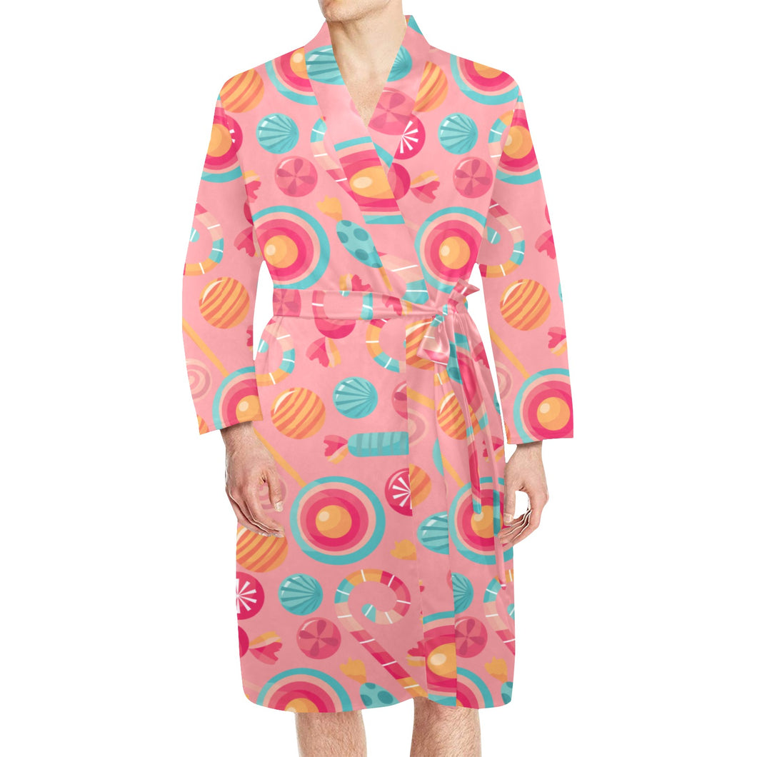 Colorful candy pattern Men's Long Sleeve Belted Night Robe