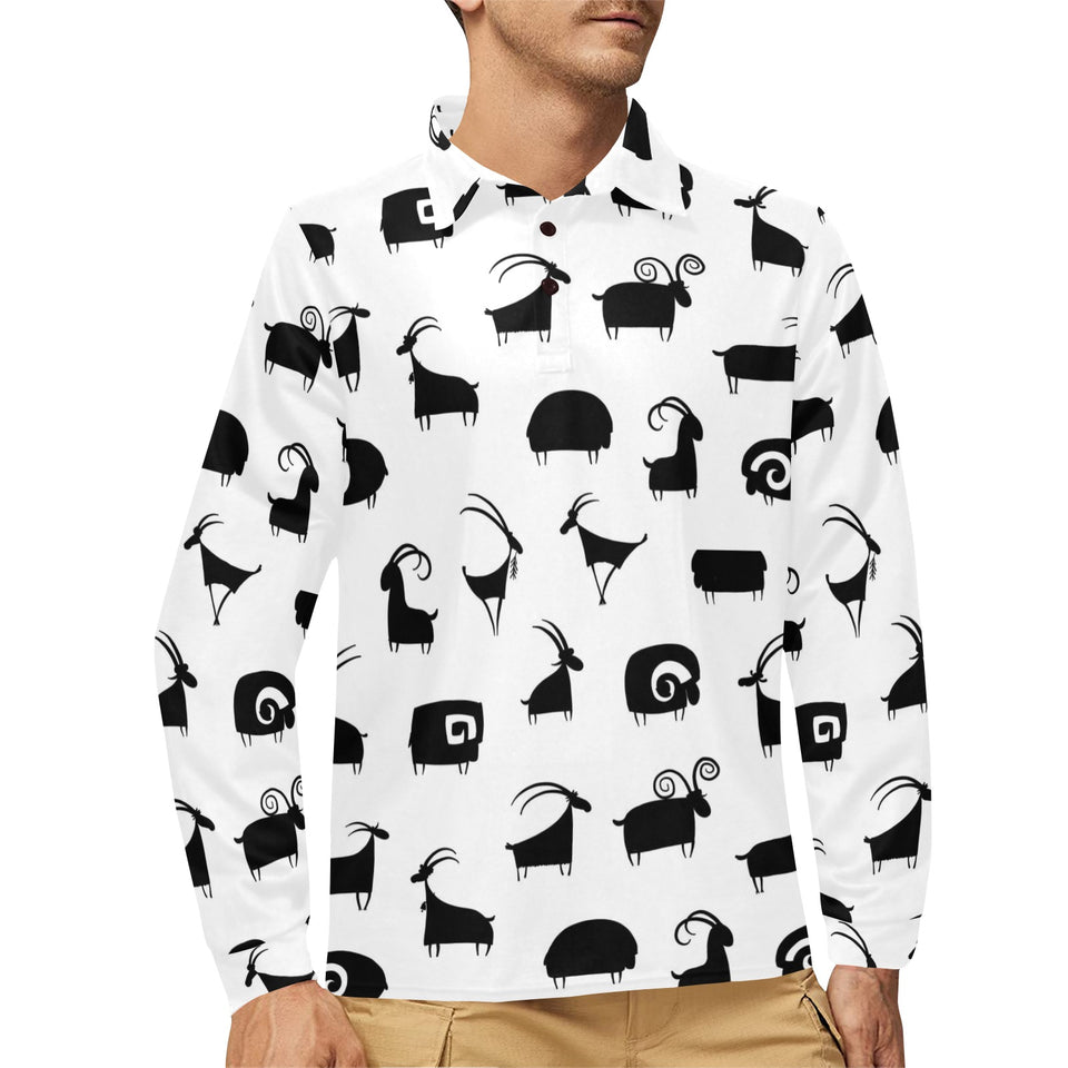Goat ram pattern Men's Long Sleeve Polo Shirt