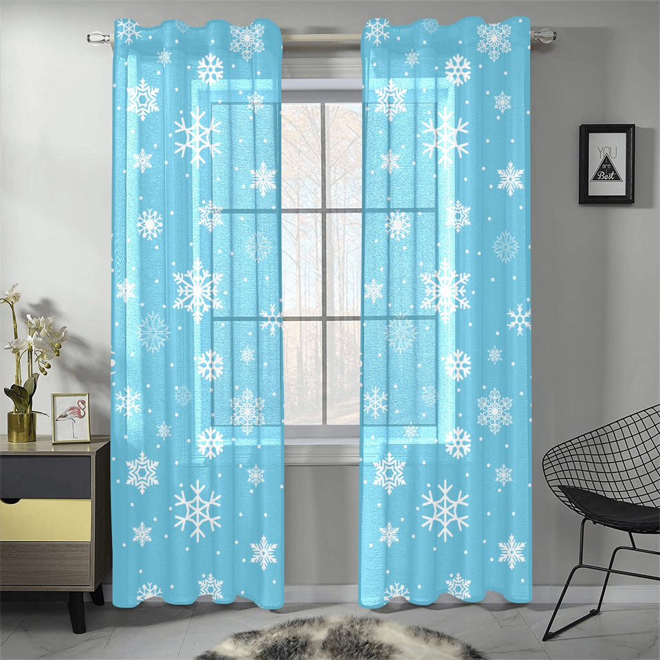 Snowflake pattern blue background Gauze Curtain