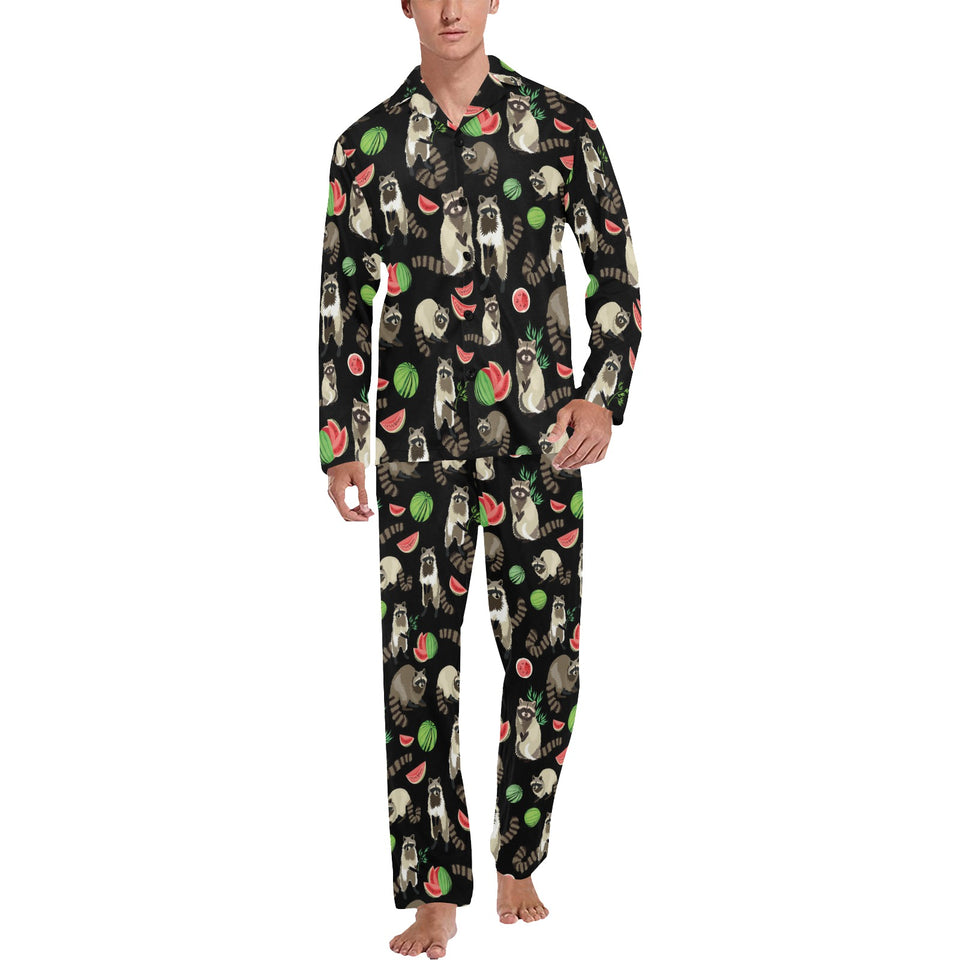 Raccoon watermelon pattern Men's Long Pajama Set