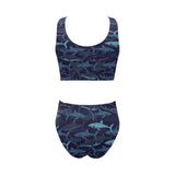 Shark pattern Chest Bowknot High Waisted Bikini Swimsuit