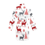 Deer tree snowflakes chrismas pattern Women's Long Sleeve Belted Night Robe