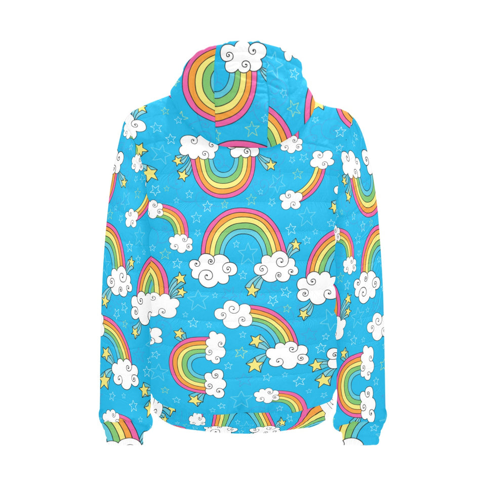 Rainbows Sky Clouds Pattern Men's Padded Hooded Jacket