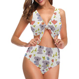 Cute koalas teapots tea Chest Bowknot High Waisted Bikini Swimsuit