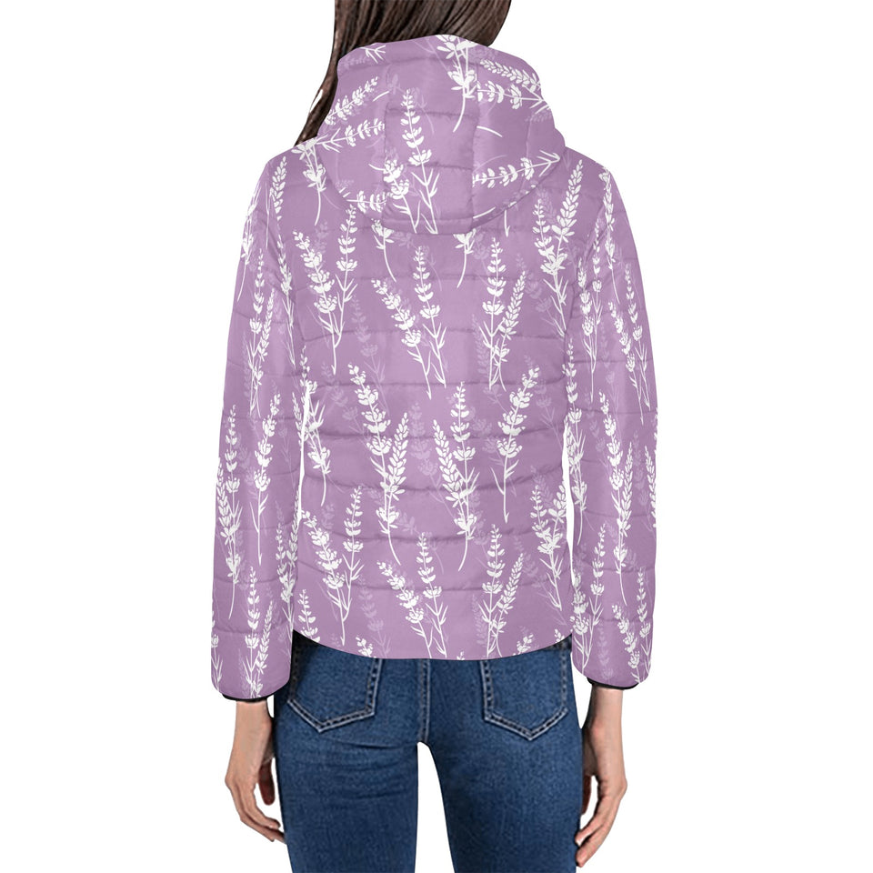 Lavender flowers purple pattern Women's Padded Hooded Jacket