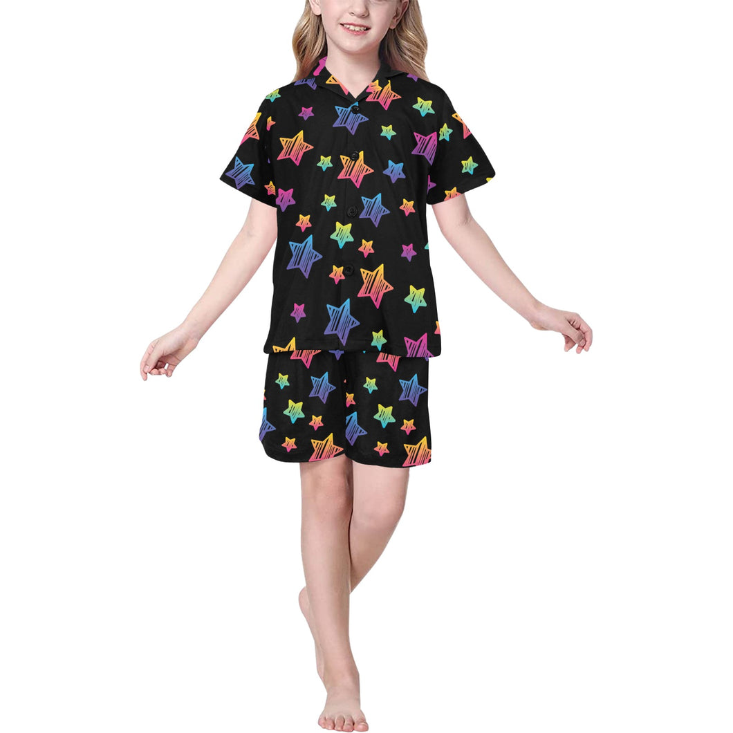 Colorful star pattern Kids' Boys' Girls' V-Neck Short Pajama Set