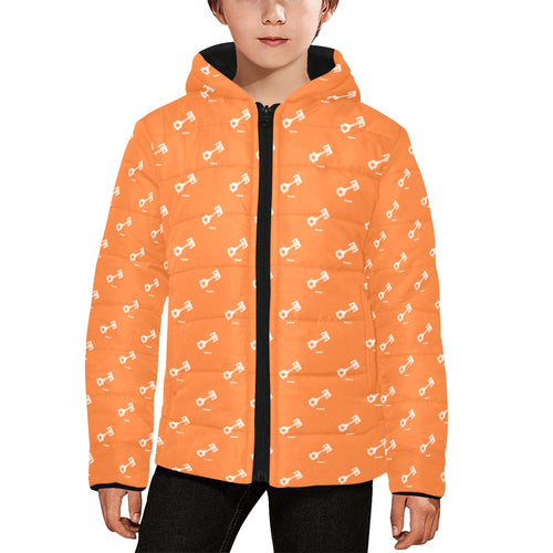 Engine Piston Orange Background Pattern Design 05 Kids' Boys' Girls' Padded Hooded Jacket