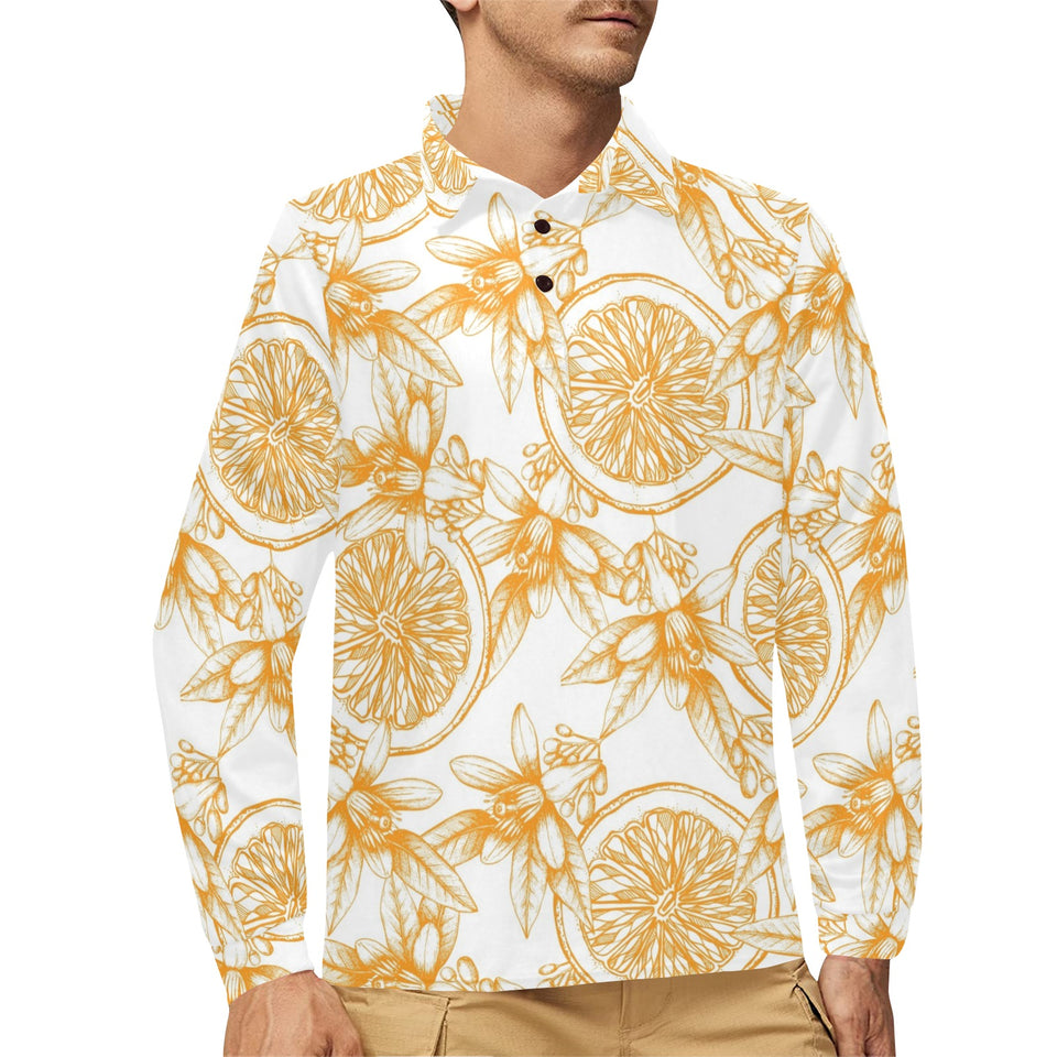 hand drawn orange fruit pattern Men's Long Sleeve Polo Shirt